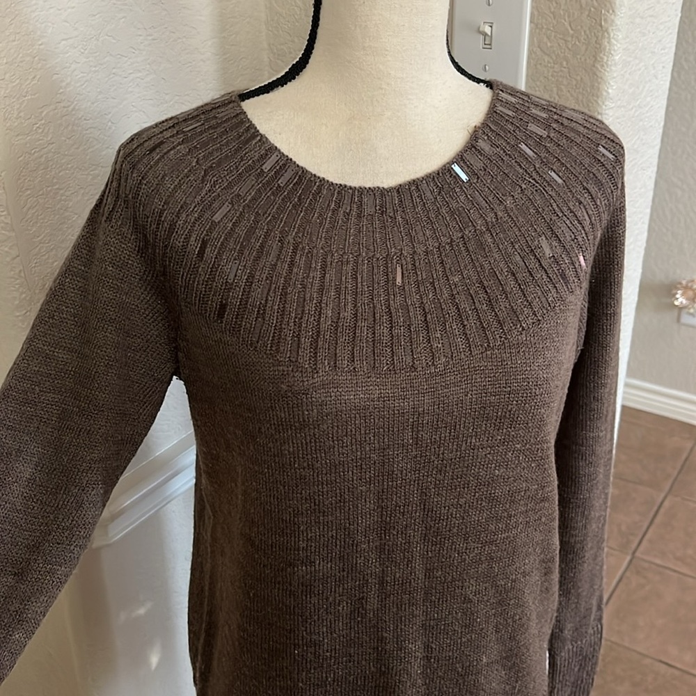 Apt 9 brown rectangle sequin embellishment  neckline sweater Size M